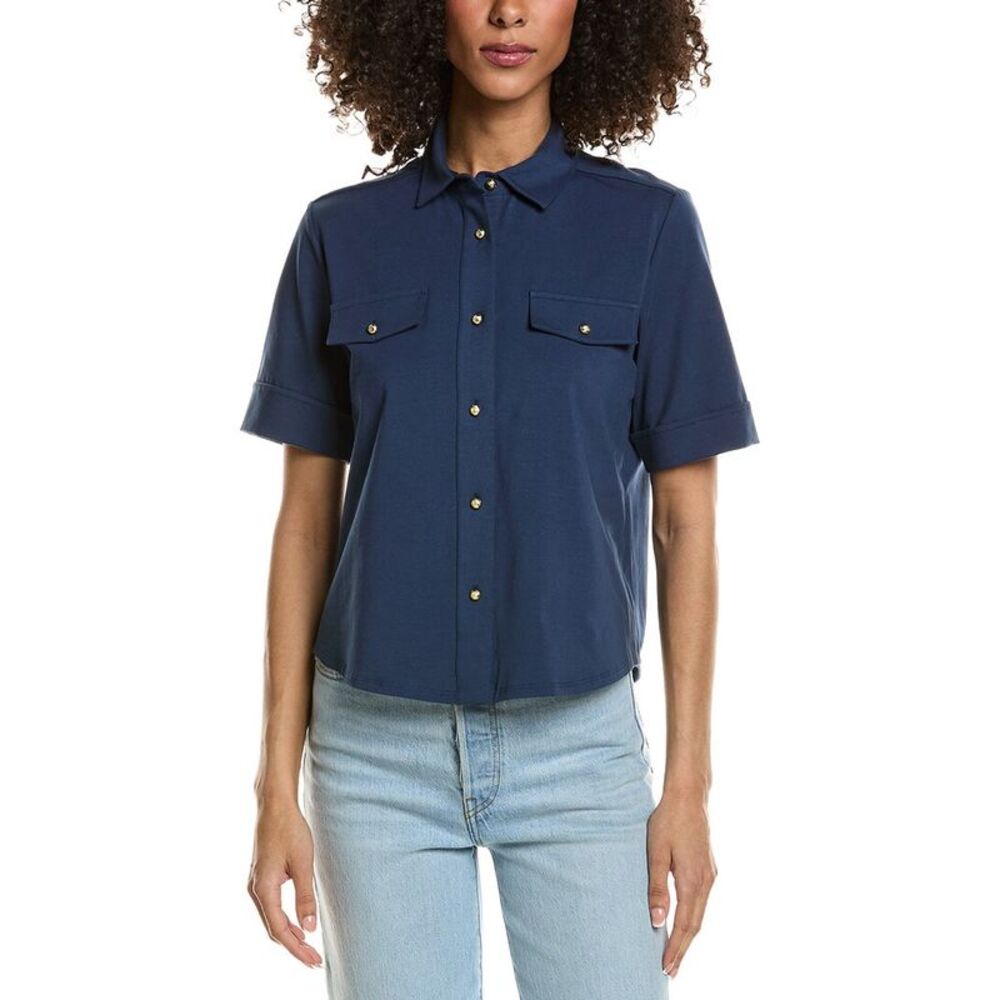 Tyler Böe Womens  Classic Gold Button Club Shirt, Navy